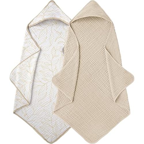 Muslin Hooded Baby Towels for Newborns, Toddler Bath Towel, 100% Cotton – 6 Layers Super Soft Absorbent Breathable, Baby Bath Towel, 32"x32", Newborn Essentials – Pack of 2
