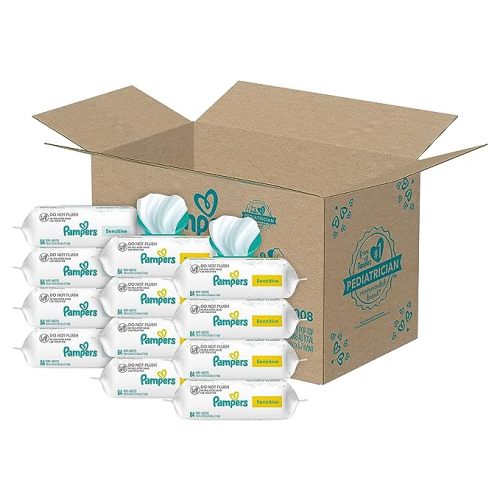 Pampers Sensitive Baby Wipes, Water Based, Hypoallergenic and Unscented, 8 Flip-Top Packs, 4 Refill Packs (1008 Wipes Total) [Packaging May Vary] - 84 Count (Pack of 12)