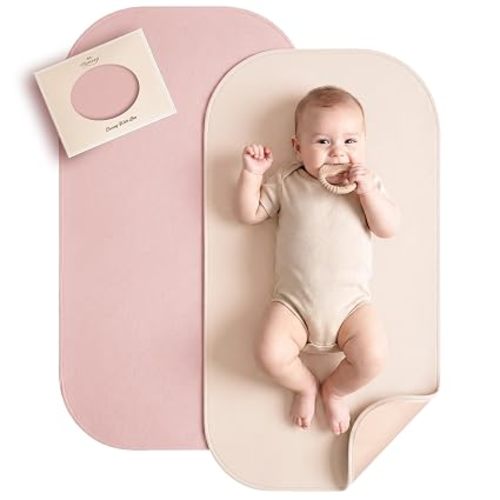 Konssy Faux Leather Baby Changing Mat, Waterproof Diaper Changing Pad | Wipeable & Portable Diaper Changing Pad for Travel or Home. Fits Diaper Bags, 30 x 17 in, Blush and Beige