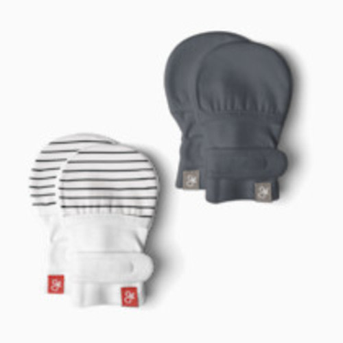 Goumi Kids Stay-On Baby Mitts (2 pack) - Stripe Gray + Midnight, 3 -6 M