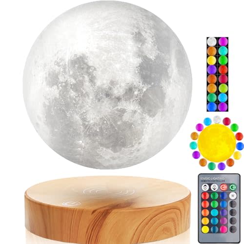 VGAzer Levitating Moon Lamp,Floating and Spinning in Air Freely with 3D Printing LED Moon Lamp Has 20 Modes for Unique Gifts,Room Decor,Night Light,Office Desk Toys (Wooden Base 16 Colors)