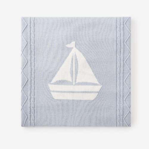 Nautical Cotton Cable Knit Blanket BLUE / 30X40