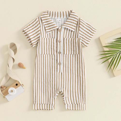 Boy Collared Striped Pocket Romper – Stardust Kids