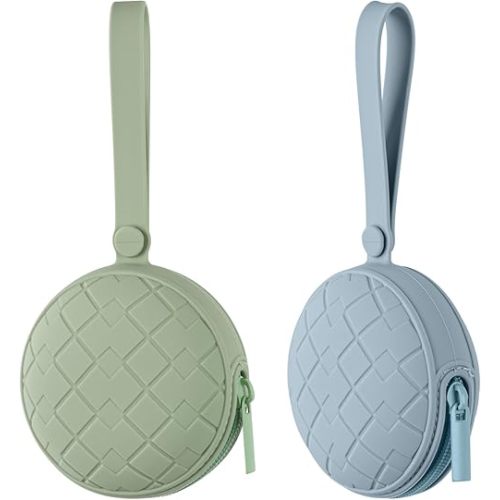 2 Pack Silicone Pacifier Holder Case, Baby Pacifier Silicone Holder Pouch for Newborn, Boys and Girls, Portable Silicone Pacifier Bags (Sage+Ether)