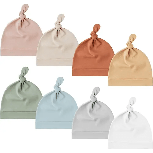 Konssy 8 Pack Baby Newborn Hats Set Knot Beanie Hats Soft for Infant Baby Girls Boys Caps 0-6 Months