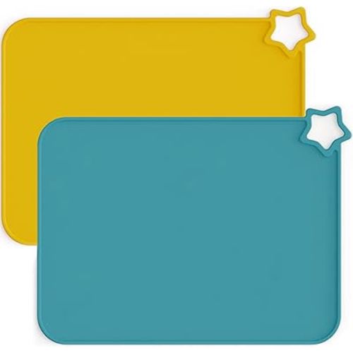 Moonkie Silicone Placemats for Baby & Kid, Stain-Proof Non-Slip Toddler Food Mats Eating Table Mat with 2 Packs