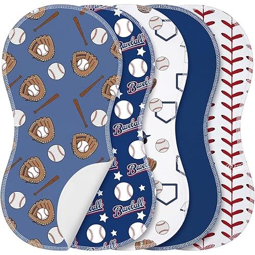 5 Pack Baby Burp Cloths Soft Absorbent Burping Rags for Newborns 19"x9" Spit up Cloths for Boy Girl Newborn Baby Shower Registry Gifts Set Nursery Decor(Baseball)
