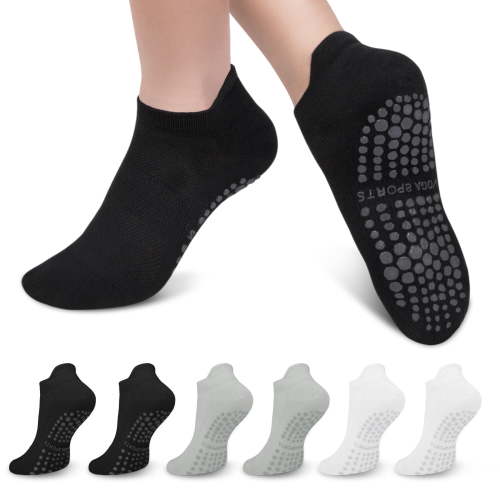 Loritta Grip Socks Pilates for Woman Non Slip Yoga Sock with Grips for Ballet Workout Hospital, 6 Pairs
