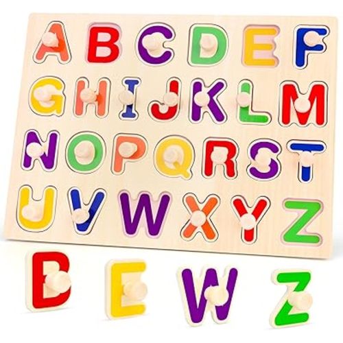 Jumlys Montessori Toys for Toddlers 1, 2, 3 Year Old, Wooden Alphabet Puzzles for Kids 1-3, Early Learning & Educational ABC Puzzle Toys, Perfect Christmas Birthday Gifts for Boys & Girls Age 1-3