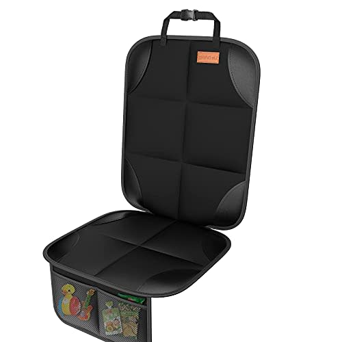 SMART ELF Car Seat Protector [1 Pack] Large Auto Protector for Child Seats with Thickest Padding and Non-Slip Backing Mesh Pockets for SUV, Sedan, Truck, Leather and Fabric - Black