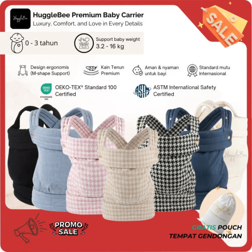 HuggleBee Premium Gendongan Bayi SSC M-Shape | Depan Dalam Belakang | Newborn 0 – 36 bulan | Baby Carrier