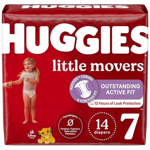 Huggies Size 7 Diapers, Little Movers Baby Diapers, Size 7 (41+ lbs), 14 Count
