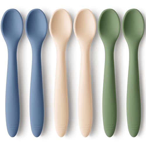 KeaBabies Silicone Baby Spoons, Self Feeding 6-12 months - 6-Pack Baby Weaning Eating Utensils, Toddler First Food Training Spoon, Infant, Kids Feeding Supplies Essential Set, Dishwasher-safe (Slate)
