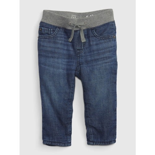 Baby Lined Knit-Denim Straight Jeans with Washwell in dark wash, size: 3-6 M