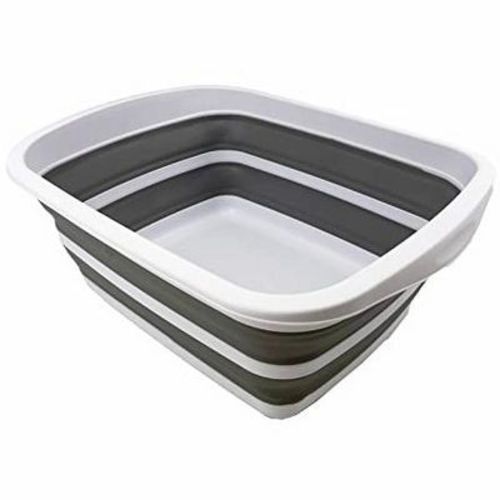 SAMMART 10L (2.6 Gallon) Collapsible Tub-Foldable Dish Tub, White/Grey