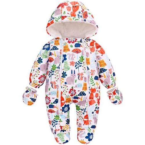 famuka Warm Baby Winter Clothes Hooded Snowsuit Outerwear Onesie with Gloves
