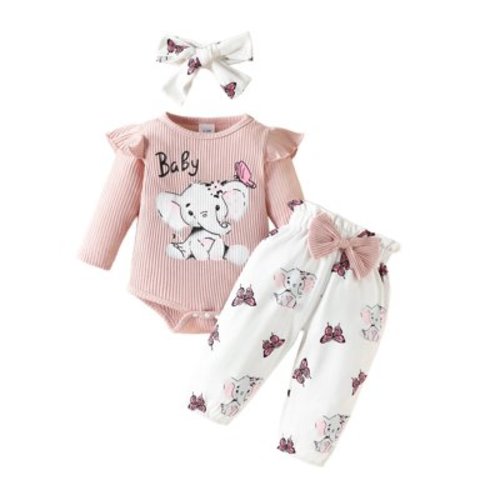 Durtebeua Baby Girl Outfits Girls Clothing Set 3 Pcs Floral Soft Crewneck Long Sleeve Top + Leggings Loose Outfits With Bowknot Red,0-3 Months