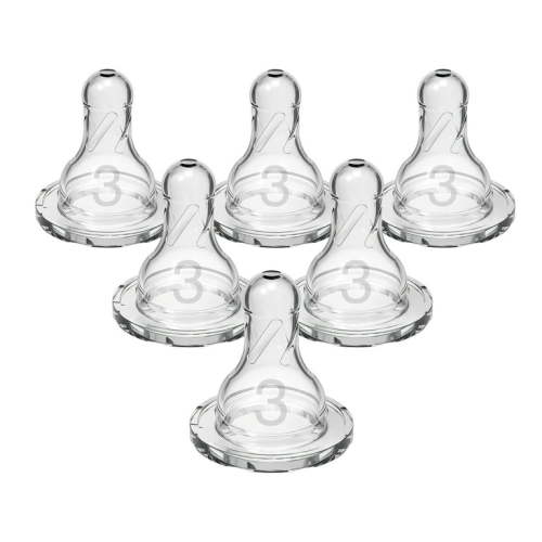 Dr. Brown's Level 3, Narrow Baby Bottle Nipple, Medium-Fast Flow, 6m+, 100% Silicone, 6 Pack