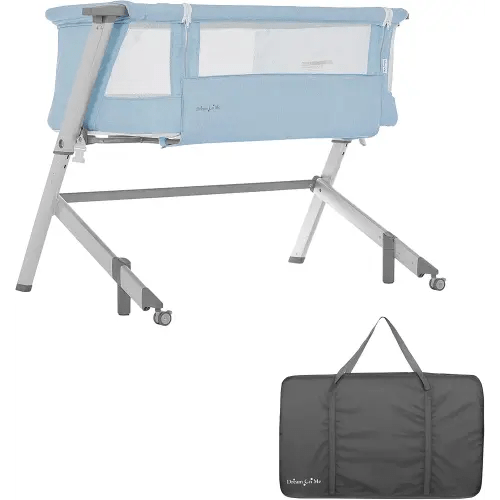 Dream On Me Skylar Bassinet and Beside Sleeper in Blue, Lightweight and Portable Baby Bassinet, Five Position Adjustable Height, Easy to Fold and Carry Travel Bassinet, JPMA Certified