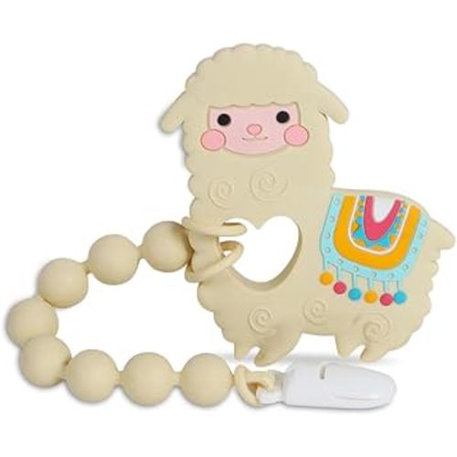 Baby Teething Toys,Food Grade Silicone Teether with One-Piece Pacifier Clip Holder,Shower Gift,Highly Effective Pain Relief for 3 Months+ Boy and Girl,BPA Free,Freezer Safe. (Yellow Llama)
