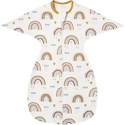 insular Baby Transitional Swaddle with 2-Way Zipper Newborn Sleep Sack Arms Up Infant Sleeping Bag Wearable Blanket, Rainbow, 0-3 Month