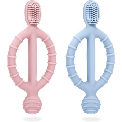 Baby Teething Toys with Easy-Hold Handle, Silicone Infant Toothbrush, Textured On Both Sides Helps Massage, Soothe Sore Gums, Teething Toys for Babies
