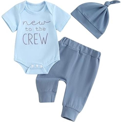 Twopumpkin Newborn Baby Boy Girl Clothes Outfits Short Sleeve Romper Bodysuit Cotton Pants and Hat Coming Home Outfit
