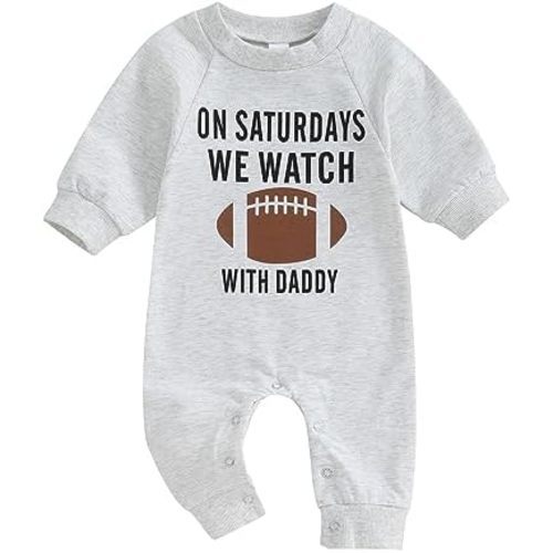 Honganda Infant Baby Boys Girls Football Season Jumpsuit Watch Football with Daddy Funny Romper Playsuit Sweatshirt