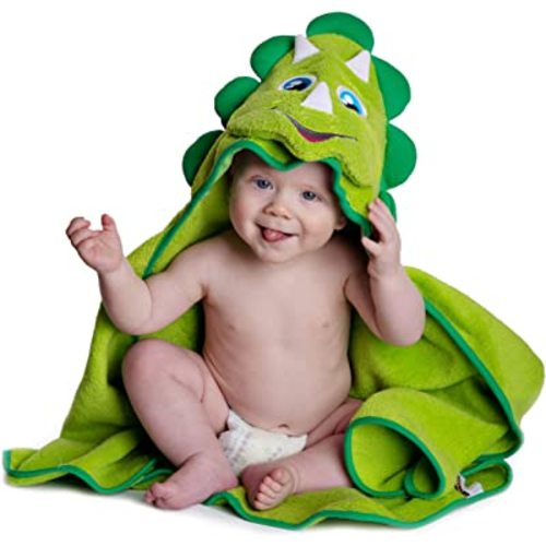 Little Tinkers World Hooded Baby Towel Dinosaur Natural Cotton Soft and Absorbent Bath Towels with Hood for Babies, Toddlers, Perfect