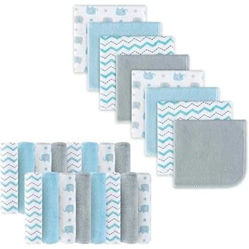 Baby Washcloths, 24Pack Baby Wash Cloths Extra Soft & Ultra Absorbent, Baby Towels and Washcloths Face Towels for Unisex Boys Girls Body, Washclothes Gentle on Sensitive Skin, 9x9 Blu Elephant
