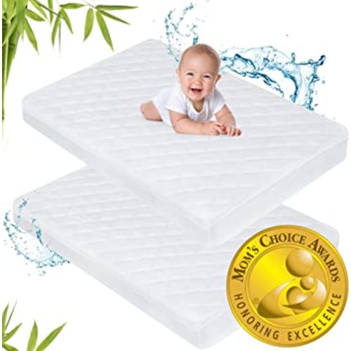 2 Pack Waterproof Crib Mattress Protector Pad, Fitted Ultra Soft Noiseless Breathable Bamboo Toddler Mattress Protector Baby Crib Mattress Cover by Margaux & May (52”x28”x9”)