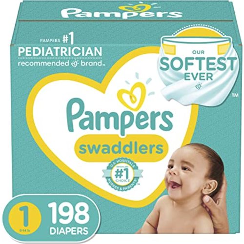 Diapers Size 1/Newborn, 198 Count - Pampers Swaddlers Disposable Baby Diapers (Packaging & Prints May Vary)