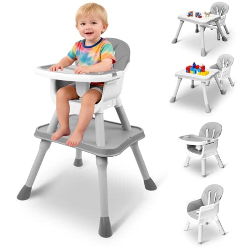 5 in 1 Baby High Chair, Toddler Chair with Removable Tray, Convertible High Chairs for Babies and Toddlers, Kids Learning Table, Building Block Table, Dining Booster Seat with Safety Harness, Gray