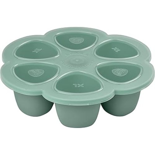BEABA Multiportions Premium Quality Silicone Baby Food Freezer Tray with Clip On Lid, Baby Food Storage Container Ice Cube Tray Maker for Homemade Baby Food, Baby Essentials, Made in Italy, Sage, 5 oz