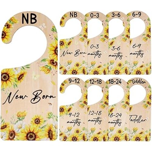Baby Closet Dividers 8PCS, Wildflower/Floral Theme Wooden Double-Sided Clothes Size Hanger Organizer from Newborn to Toddler for Nursery Decor Baby Shower Birthday Gift