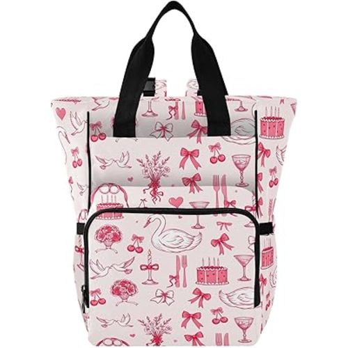 SUABO White Goose Bow Baby Diaper Bag Backpack Large Bag Waterproof Travel Diaper Bags for Moms and Dads