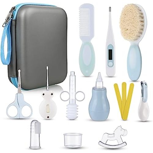 Lictin Baby Grooming Kit 15PCS Baby Health Care Set Portable Baby Travel Kit, Safety Cutter Baby Nail Kit for Nursing Baby Girl Boys Heath and Grooming (Blue)