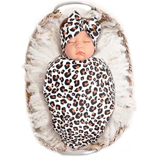 Konssy Baby Girl Newborn Receiving Blanket with Headband Set Baby Swaddle Nursery Swaddle Wrap