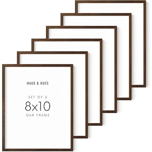 HAUS AND HUES 8x10 Picture Frame Set of 6, Dark Wood Frames, Brown, 6 Pack, Rustic Style, Both Orientation, Wall Mount