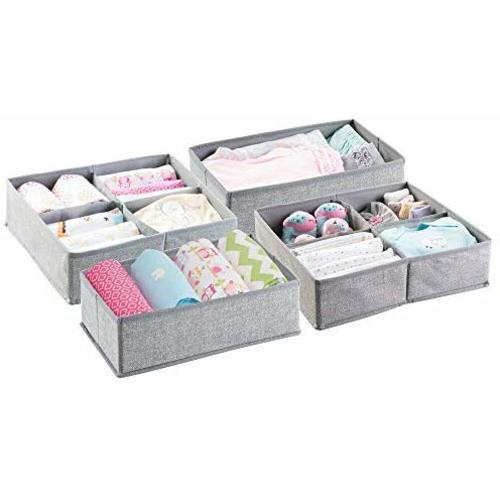 mDesign Soft Fabric Dresser Drawer and Closet Storage Organizer Set for Child/Kids Room, Nursery, Playroom - 4 Pieces, 10 Compartments, Set of 2 - Textured Print - Gray - Set of 4