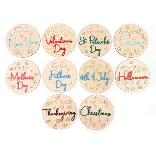 10Pcs Baby Monthly Milestone Cards - My First Holiday Milestone Cards, New Year Keepsake for Newborns, First Thanksgiving Halloween Christmas Easter Mother Father Day Photo Prop