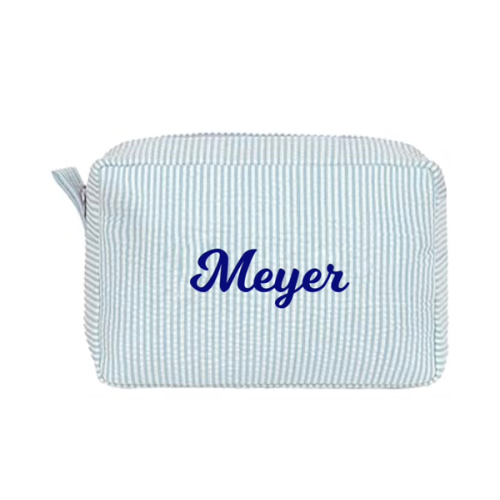 MT WORLD Personalized Cosmetic Bag Cute Makeup Bag for Women Girls Seersucker Bridesmaid Travel Makeup Bag Aesthetic Toiletry Bag Organizer Storage Pouch (Aqua)