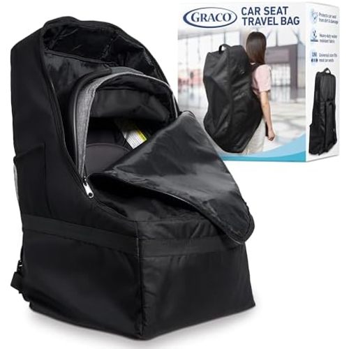 Graco Padded Car Seat Travel Bag & Infant Carrier Backpack, Durable Large Back Pack for Carseats & Booster Seats, Airport Gate Check Bag Luggage, Double Padded Strap, Water Resistant Material, Black