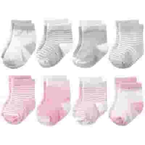 Hudson Baby Infant Girl Cotton Rich Newborn and Terry Socks, Light Pink Gray, 6-12 Months
