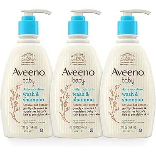 Aveeno Baby Moisture Body Wash & Shampoo, Oat Extract, 3 x 12 Fl. Oz
