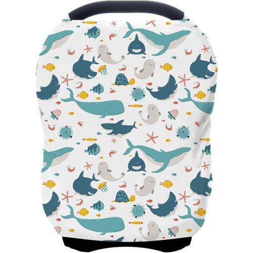 Car Seat Covers for Babies - Multi- use Nursing Carseat Canopy, Breastfeeding Covers, Baby Shower Gifts for Boys and Girls (sea World)