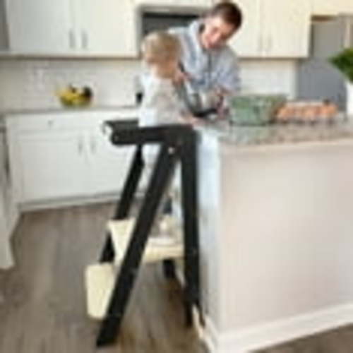 HARPPA Foldable Toddler Kitchen Tower, Standing Stools for Kids Age 1.5-6 Years, Black