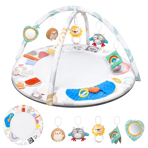 Montessori Baby Play Gym & Activity Mat for Brain Development (0-12Mo) | 5-Sensory Zones + 5 Toys |Portability Tummy Time Activity Mat Stage-Based for Newborn Brain Development Essential & Gift-Ready