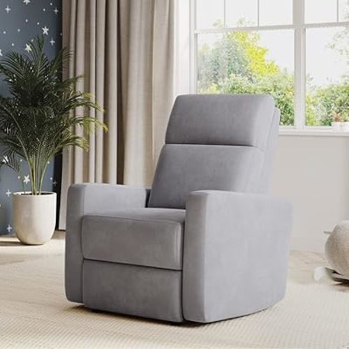 Nurture& The Manual Glider Premium Modern Recliner Nursery Glider Chair with Spill, Stain Proof Fabric | Designed with a Thoughtful Combination of Function and Comfort | Water Repellant (Gray)