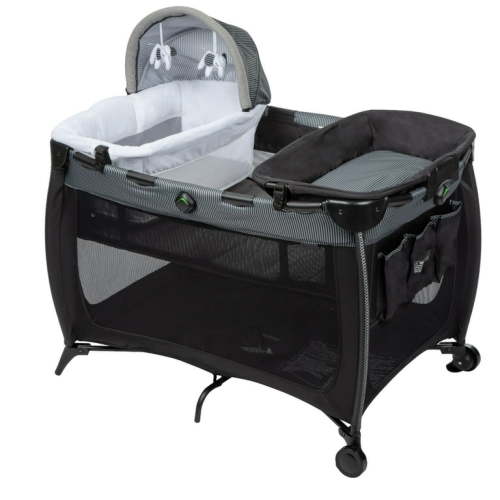 Monbebe Flex Deluxe Portable Baby Playard with Bassinet and Changer, Pinstripe